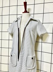 画像9: ボーダー フロントジッパー レトロ USA古着 ヴィンテージワンピース (9)