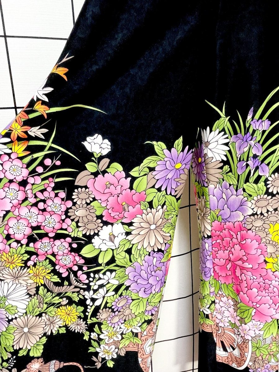 画像11: 70sVintage パーティースタイルにもおすすめ 花柄 ブラック TALON 希少 レトロ USA古着  ヴィンテージオールインワン (11)