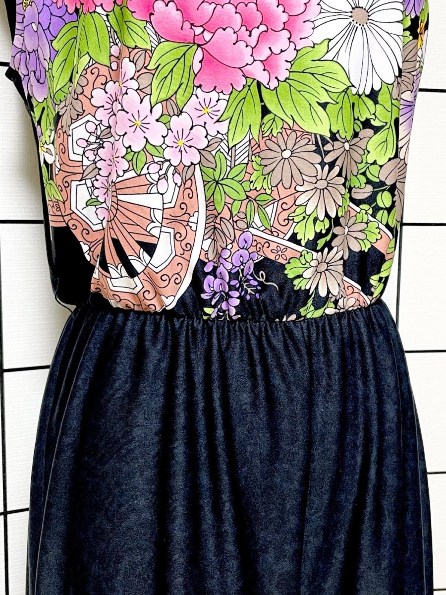 画像8: 70sVintage パーティースタイルにもおすすめ 花柄 ブラック TALON 希少 レトロ USA古着  ヴィンテージオールインワン (8)