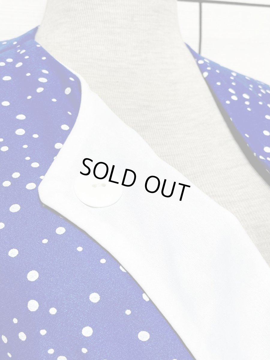 画像7: ドット ブルー ホワイト ノースリーブ レトロ USA古着 ヴィンテージワンピース (7)