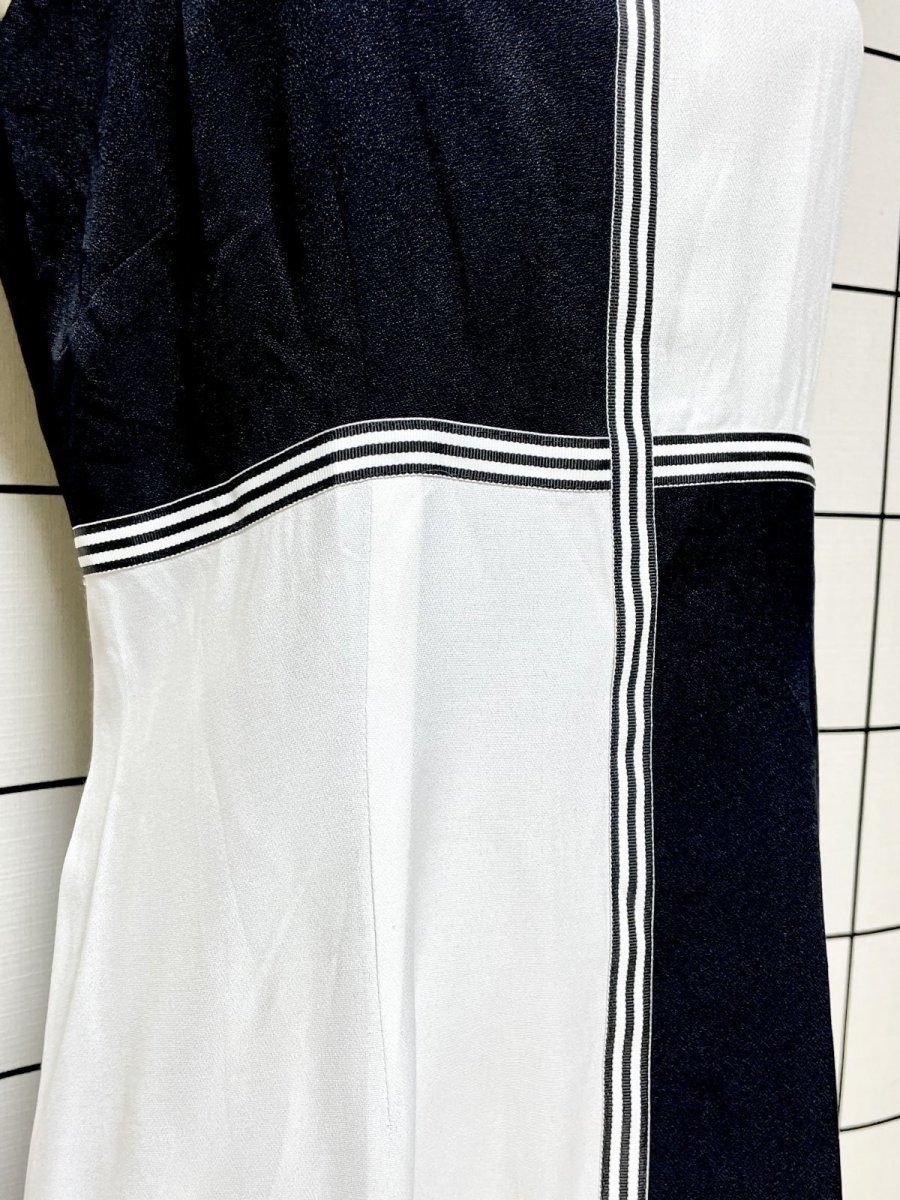 画像8: モノクロ ストライプ ノーカラー レトロ USA古着 ヴィンテージワンピース (8)