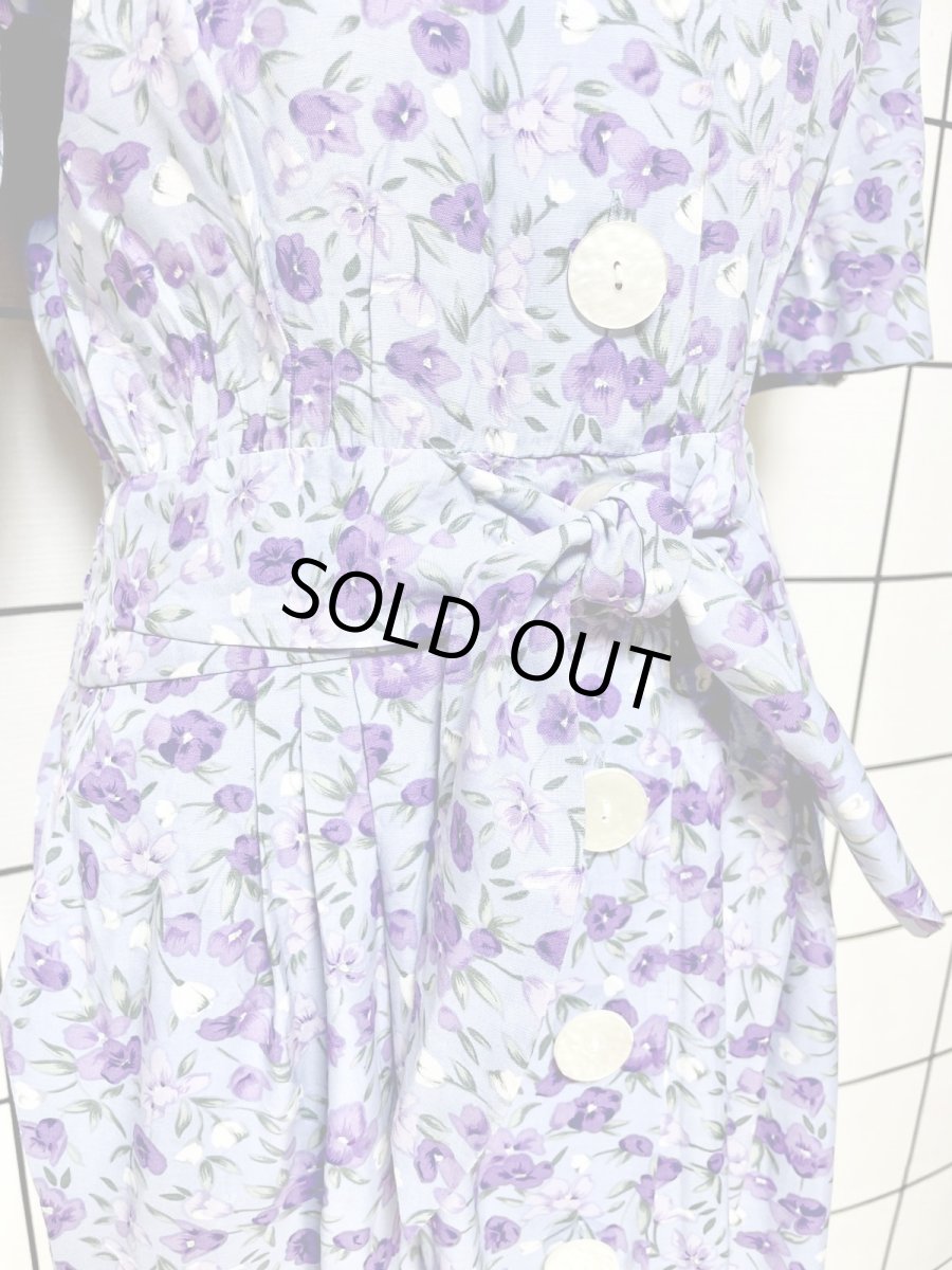 画像7: 花柄 前開き ウエストリボン レトロ USA古着 ヴィンテージワンピース (7)