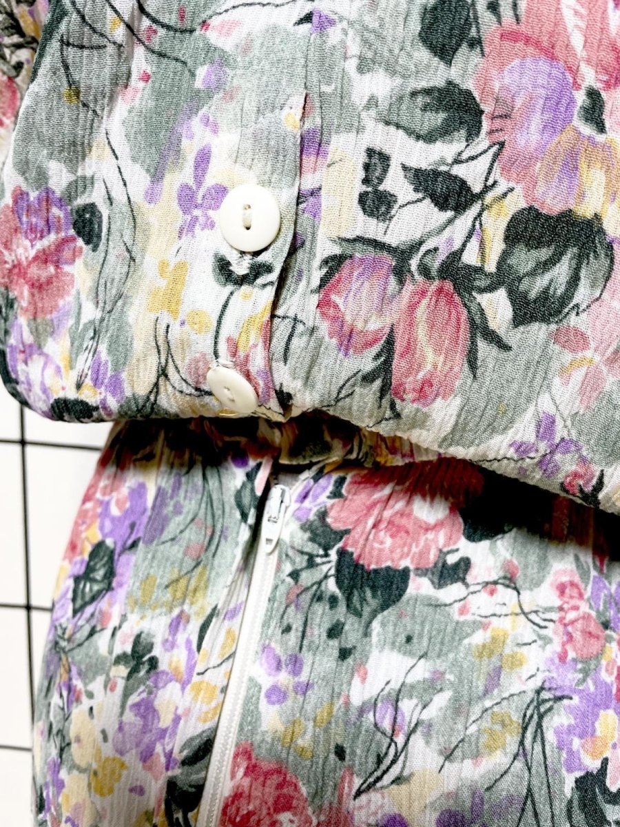 画像4: 花柄 シワ加工 ウエストゴム レトロ USA古着 ヴィンテージワンピース (4)