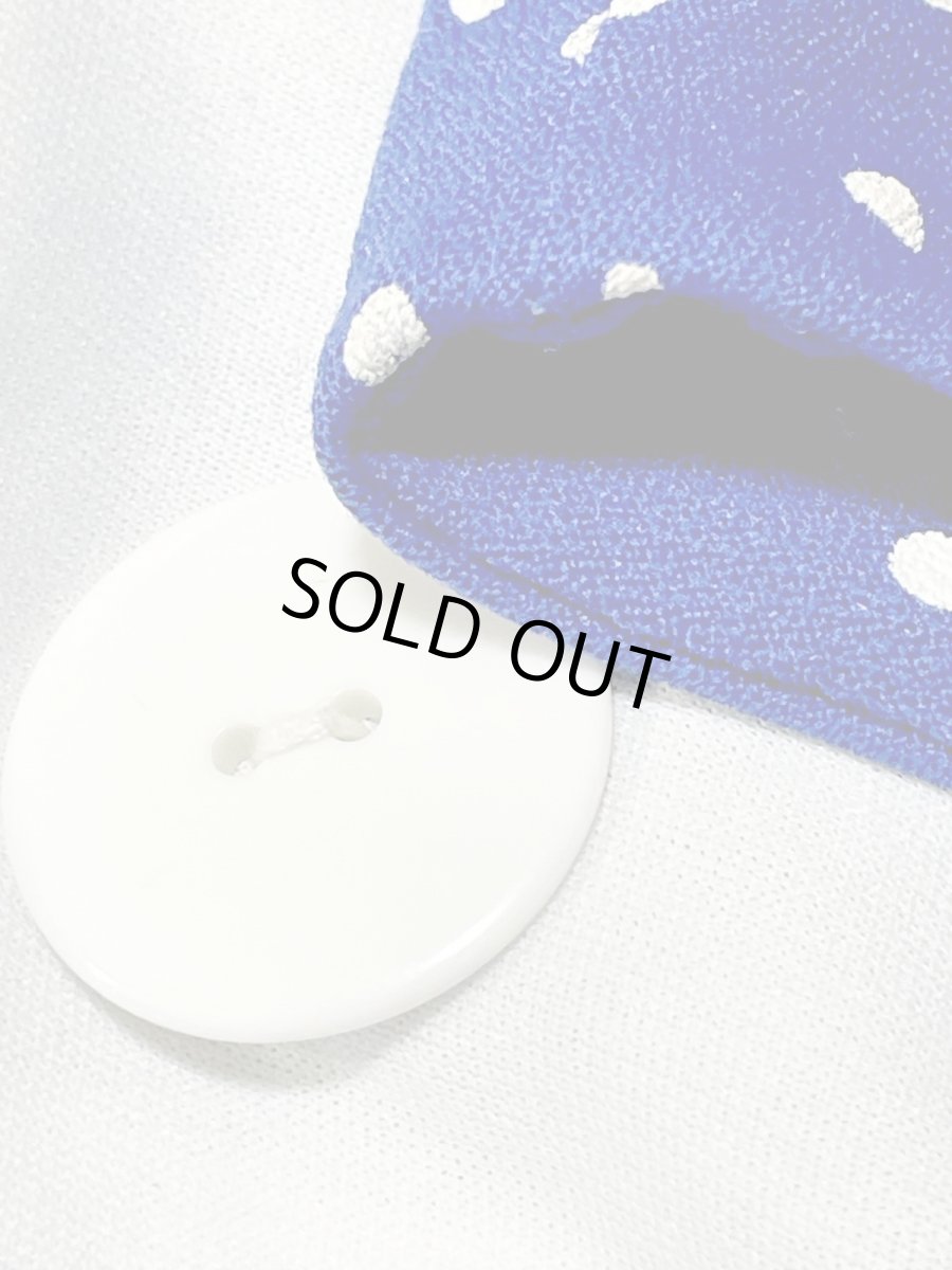 画像12: ドット ブルー ホワイト ノースリーブ レトロ USA古着 ヴィンテージワンピース (12)