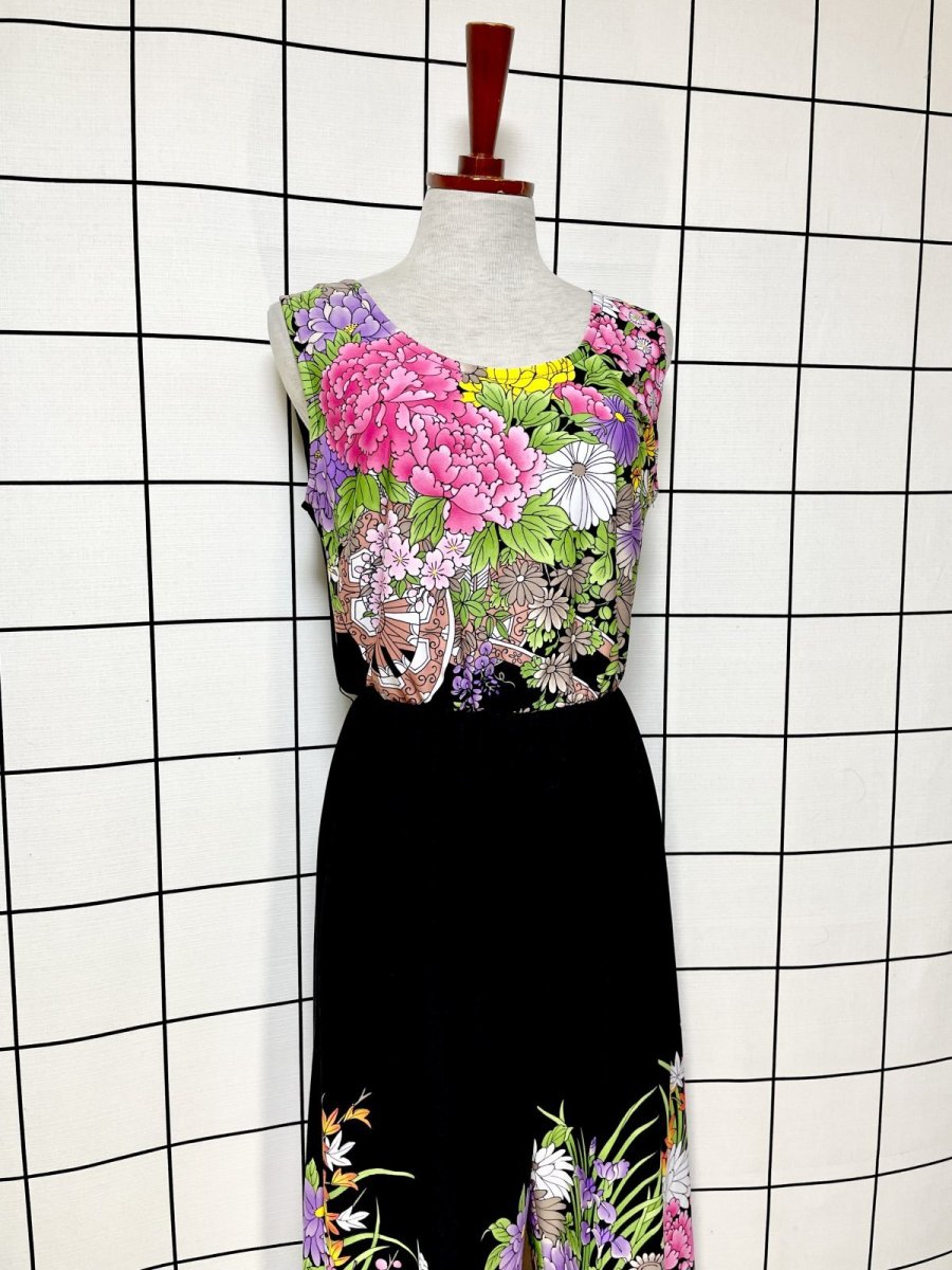 画像4: 70sVintage パーティースタイルにもおすすめ 花柄 ブラック TALON 希少 レトロ USA古着  ヴィンテージオールインワン (4)