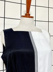 画像6: モノクロ ストライプ ノーカラー レトロ USA古着 ヴィンテージワンピース (6)