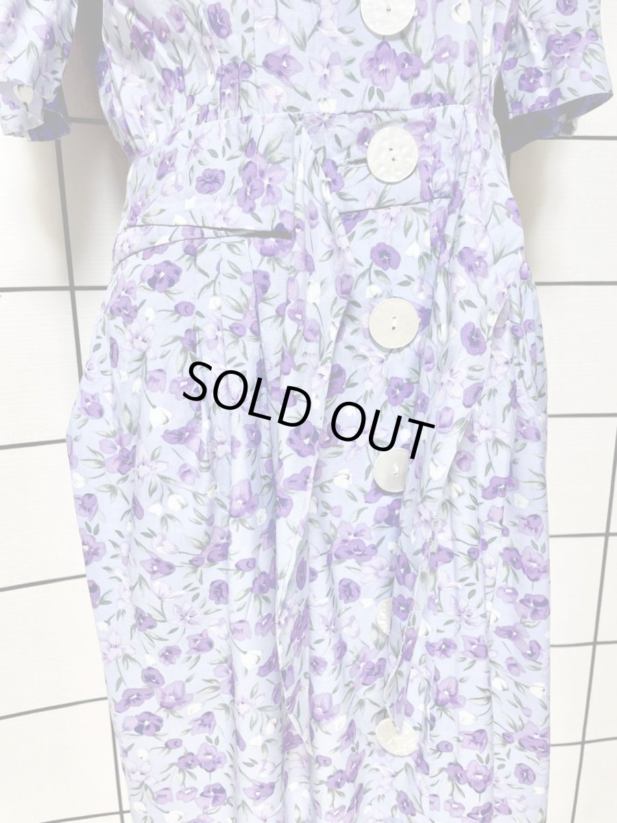 画像9: 花柄 前開き ウエストリボン レトロ USA古着 ヴィンテージワンピース (9)