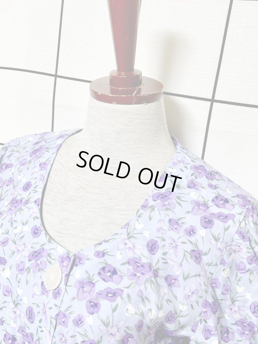 画像4: 花柄 前開き ウエストリボン レトロ USA古着 ヴィンテージワンピース (4)