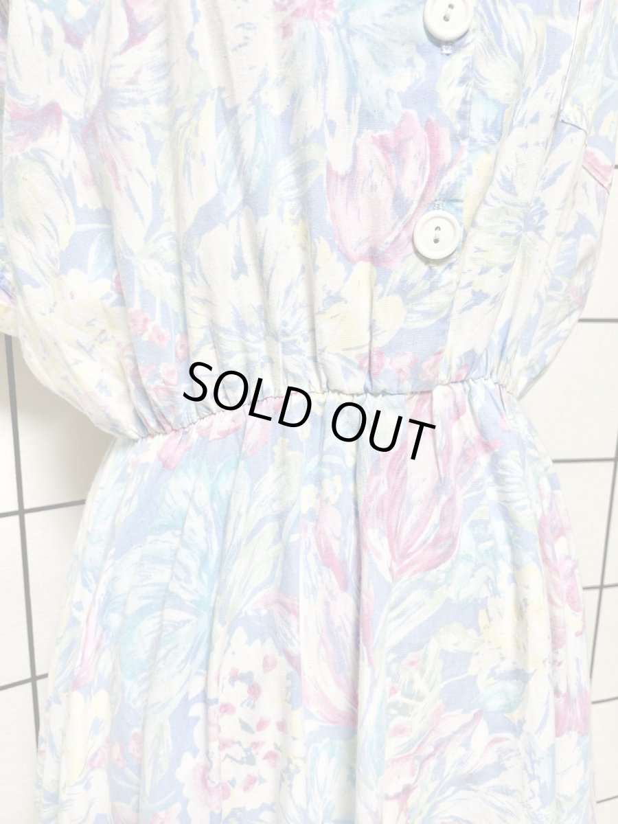 画像7: 花柄 ライトブルー ウエストゴム レトロ USA古着 ヴィンテージワンピース (7)