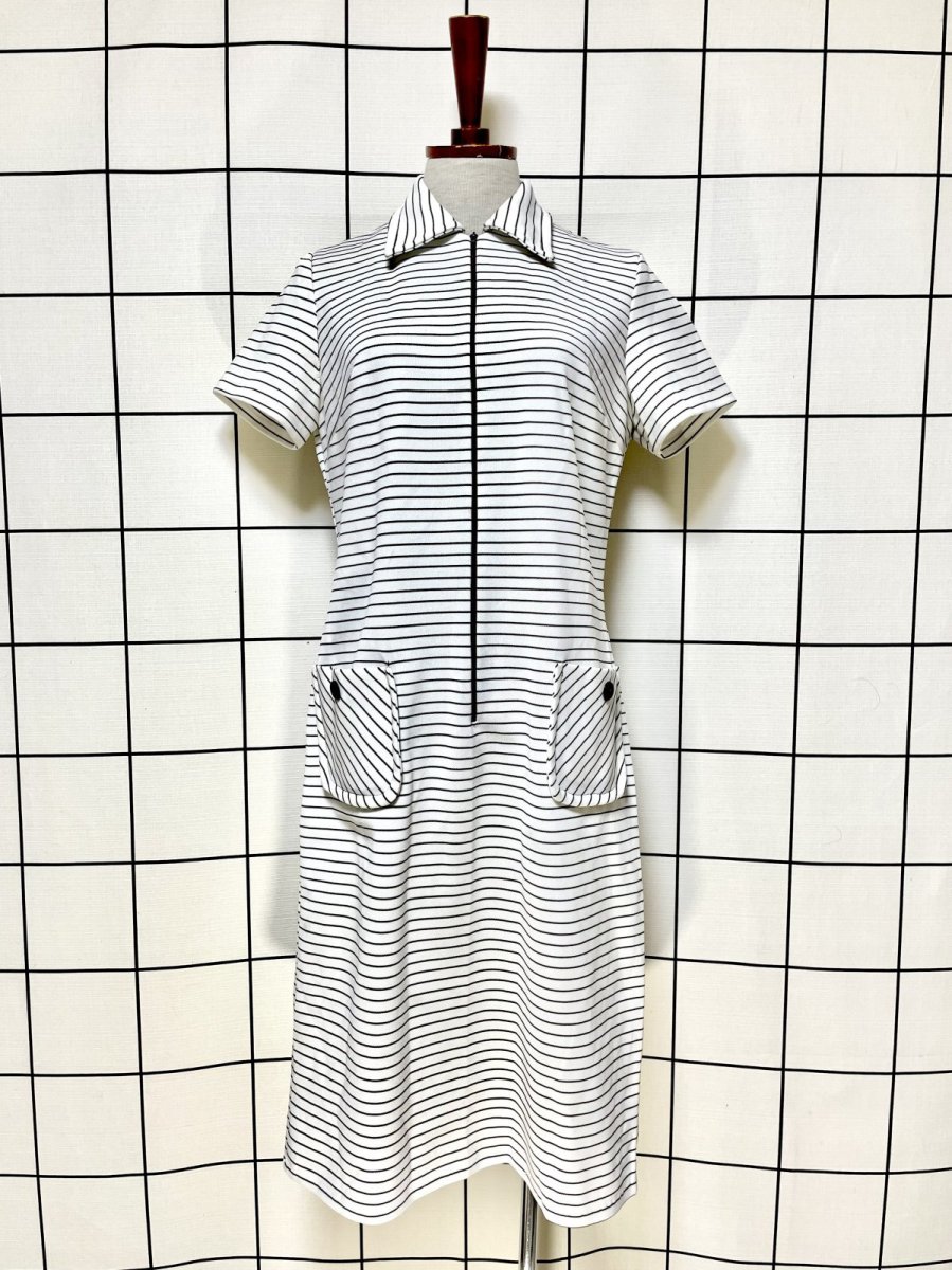 画像1: ボーダー フロントジッパー レトロ USA古着 ヴィンテージワンピース (1)