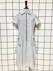 画像1: ボーダー フロントジッパー レトロ USA古着 ヴィンテージワンピース (1)