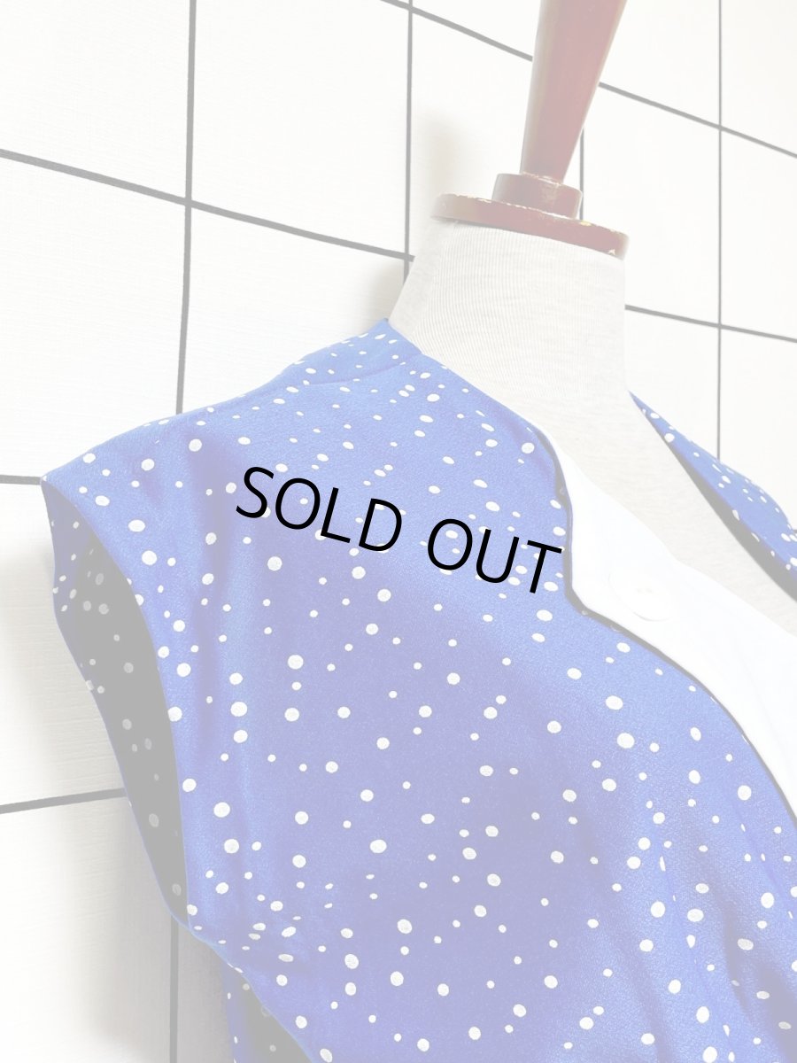 画像6: ドット ブルー ホワイト ノースリーブ レトロ USA古着 ヴィンテージワンピース (6)