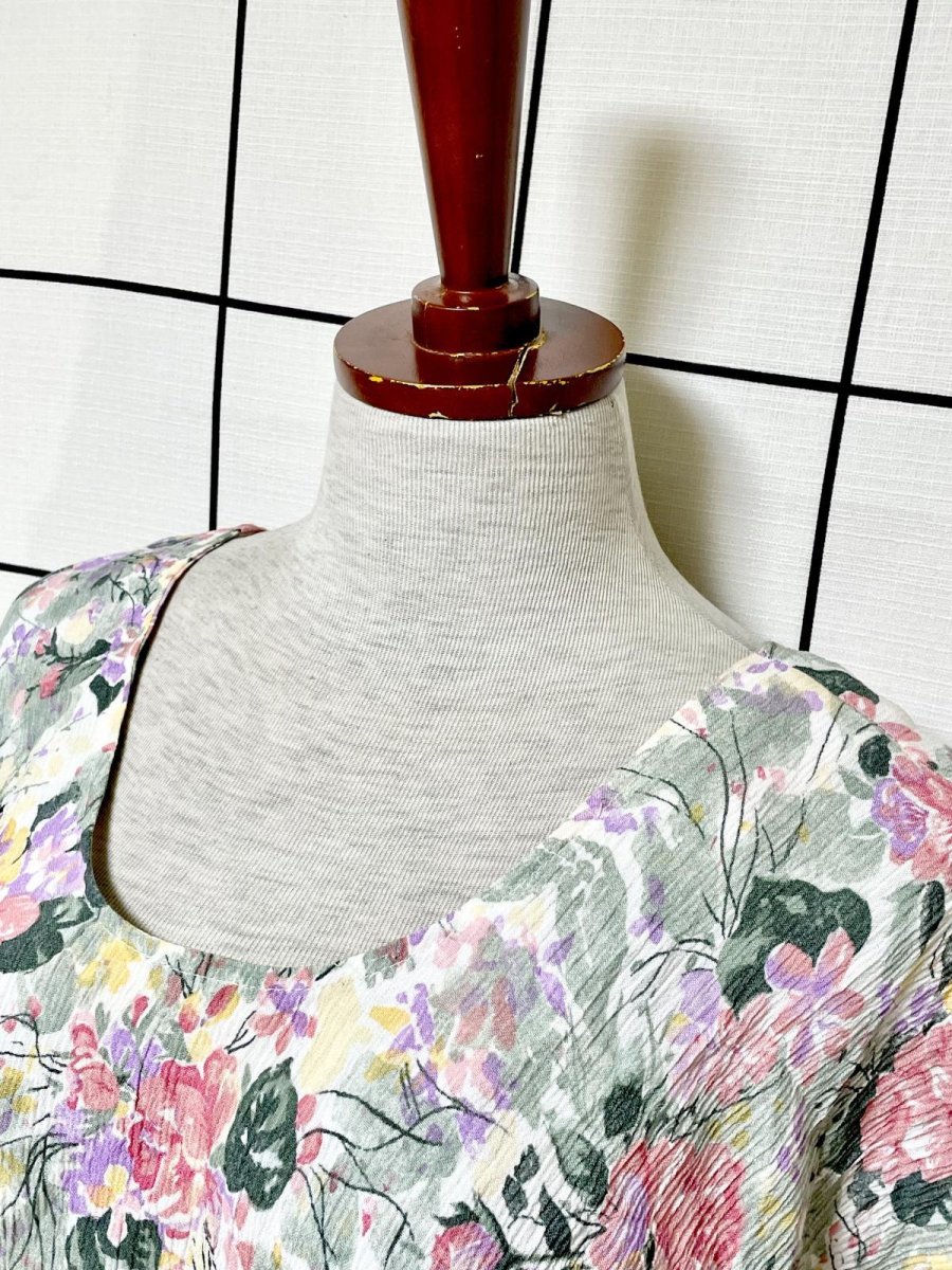 画像6: 花柄 シワ加工 ウエストゴム レトロ USA古着 ヴィンテージワンピース (6)