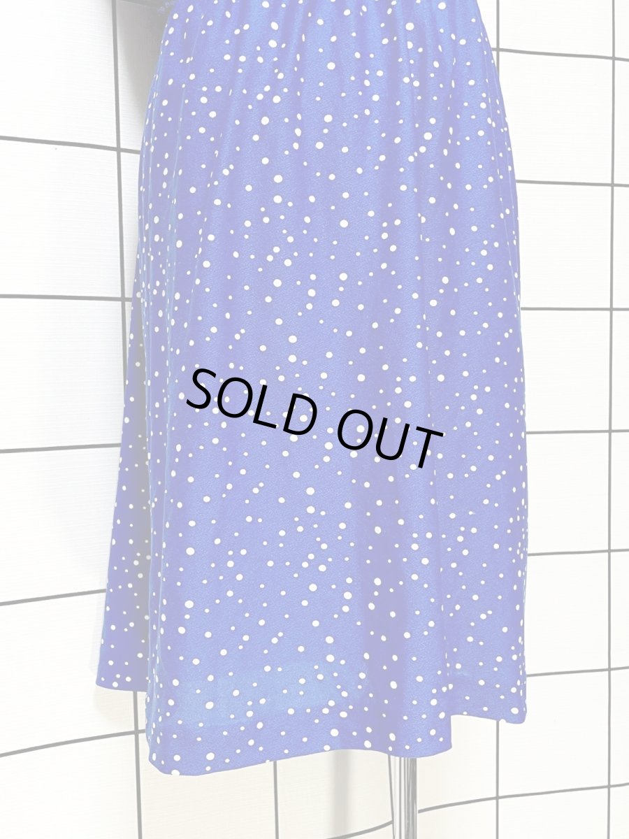 画像9: ドット ブルー ホワイト ノースリーブ レトロ USA古着 ヴィンテージワンピース (9)