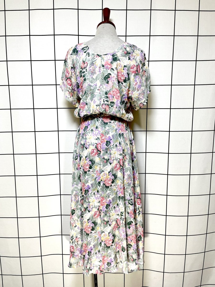 画像2: 花柄 シワ加工 ウエストゴム レトロ USA古着 ヴィンテージワンピース (2)