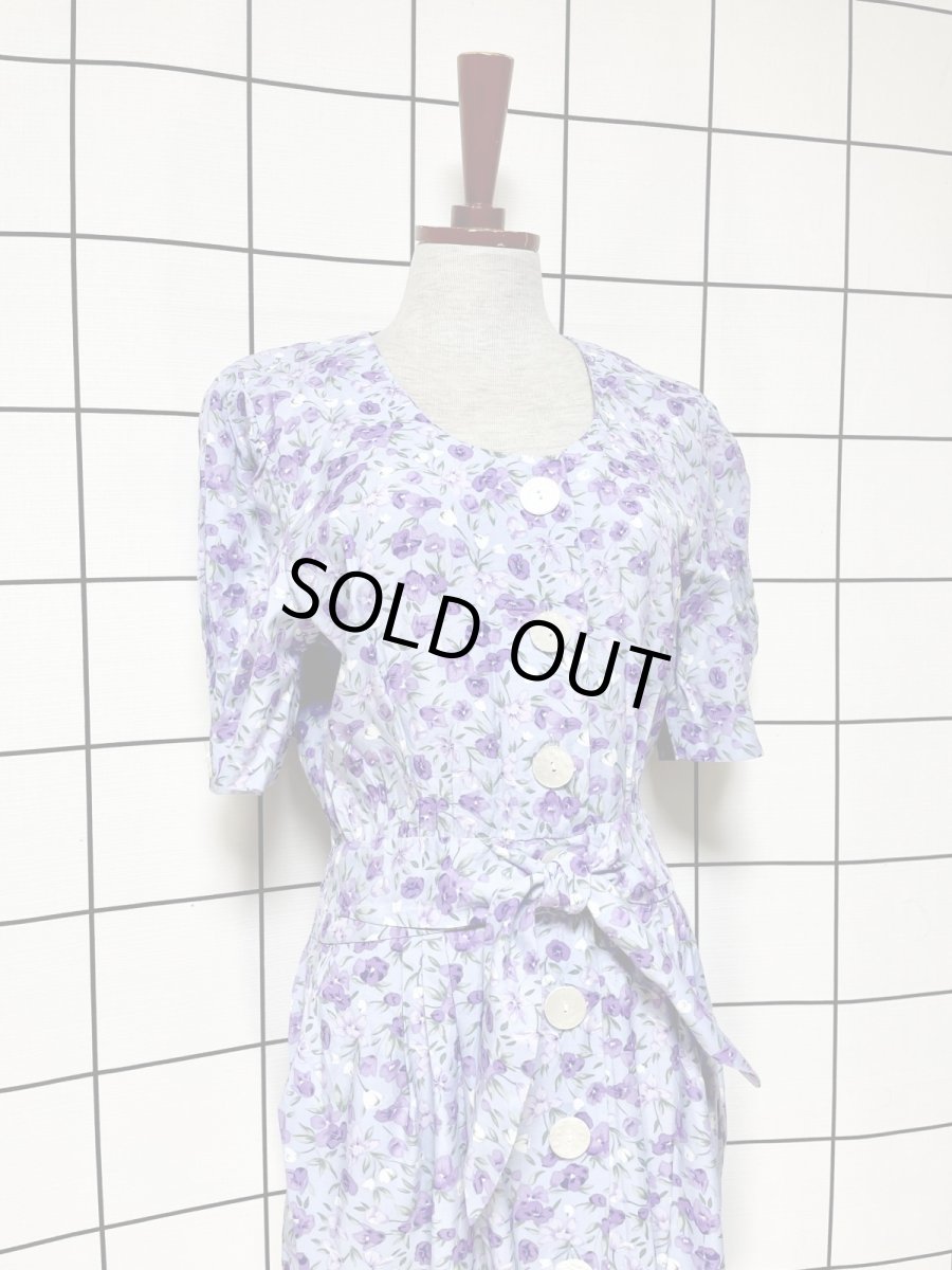 画像3: 花柄 前開き ウエストリボン レトロ USA古着 ヴィンテージワンピース (3)