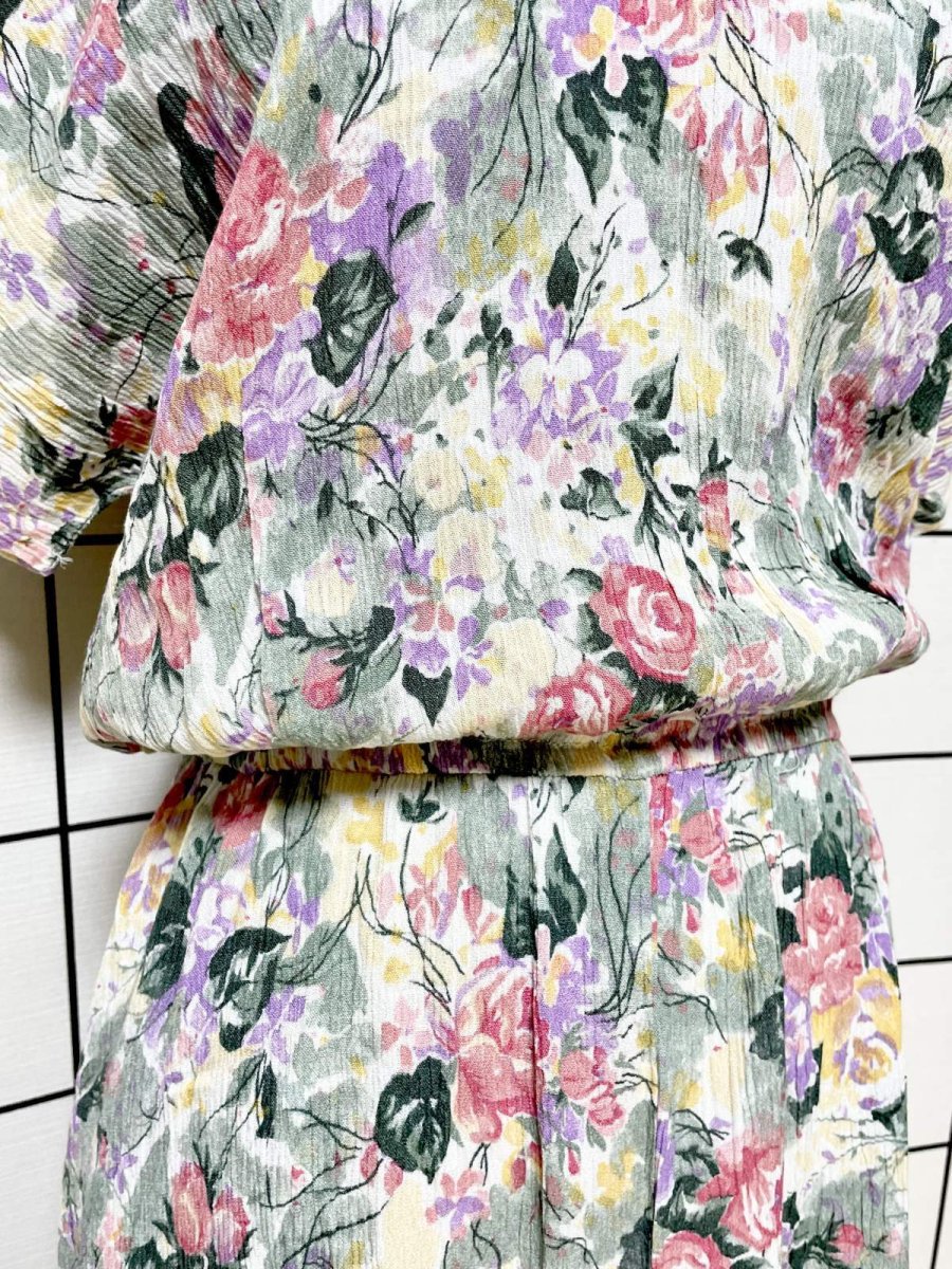 画像9: 花柄 シワ加工 ウエストゴム レトロ USA古着 ヴィンテージワンピース (9)