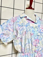 画像6: 花柄 ライトブルー ウエストゴム レトロ USA古着 ヴィンテージワンピース (6)