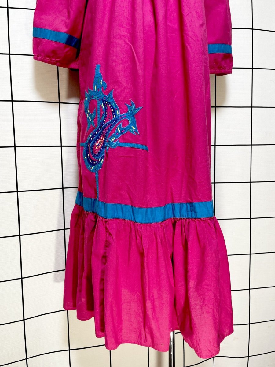 画像8: ペイズリー刺繍 ティアード レトロ India 古着 ヴィンテージワンピース (8)
