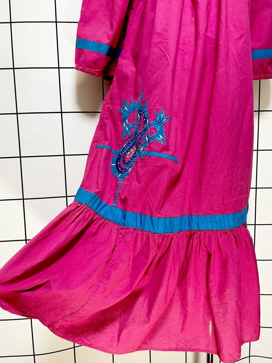 画像10: ペイズリー刺繍 ティアード レトロ India 古着 ヴィンテージワンピース (10)