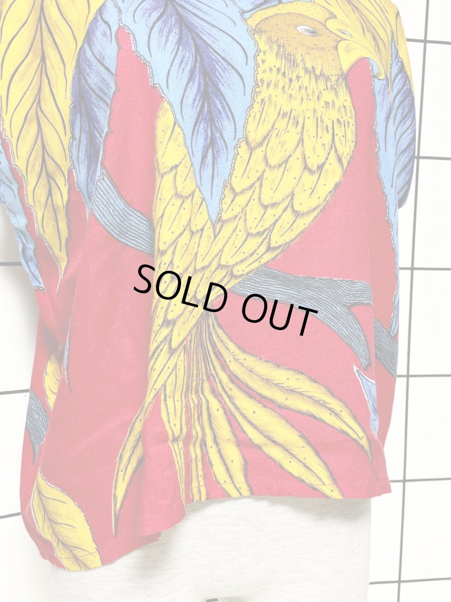 画像7: 鳥柄 リーフ レッド レトロ USA古着 半袖 シャツ ヴィンテージトップス (7)