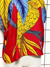 画像7: 鳥柄 リーフ レッド レトロ USA古着 半袖 シャツ ヴィンテージトップス (7)