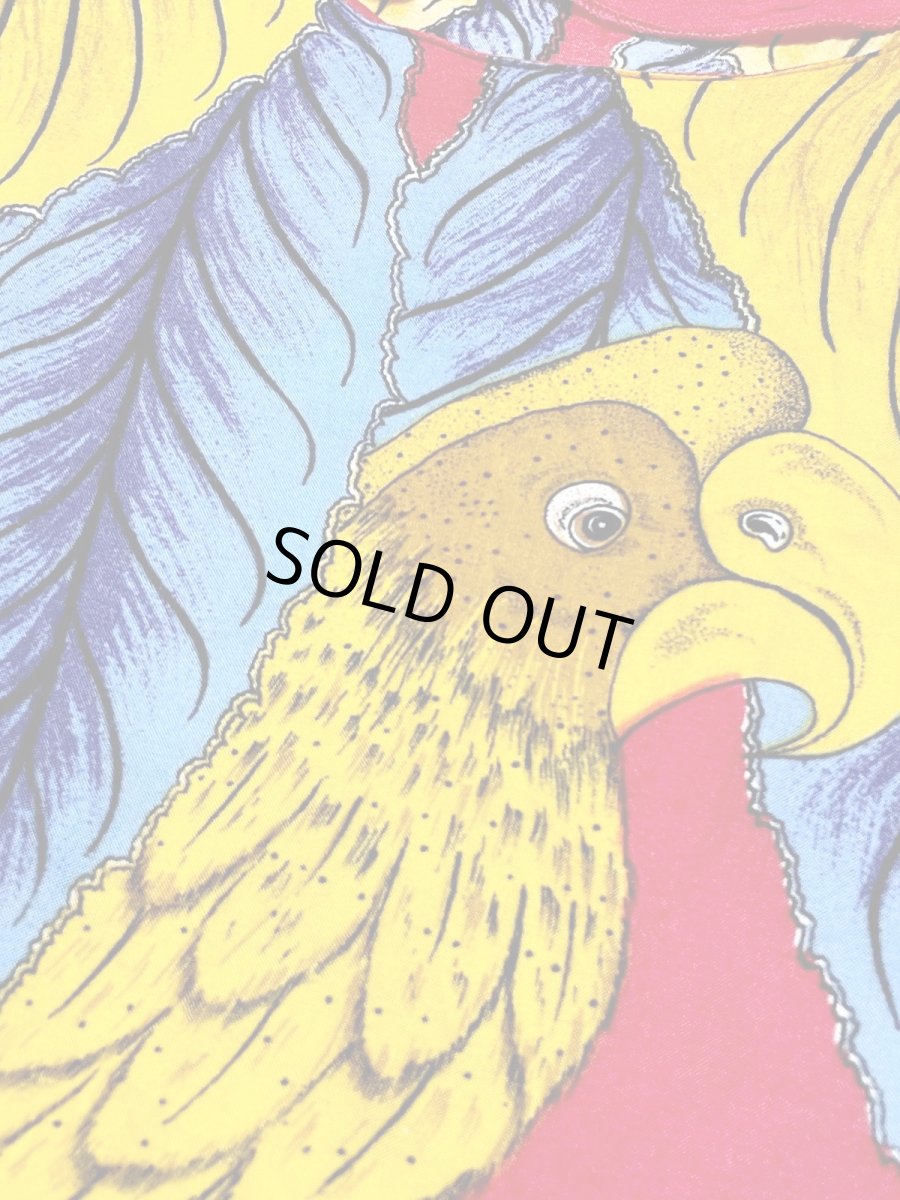 画像8: 鳥柄 リーフ レッド レトロ USA古着 半袖 シャツ ヴィンテージトップス (8)