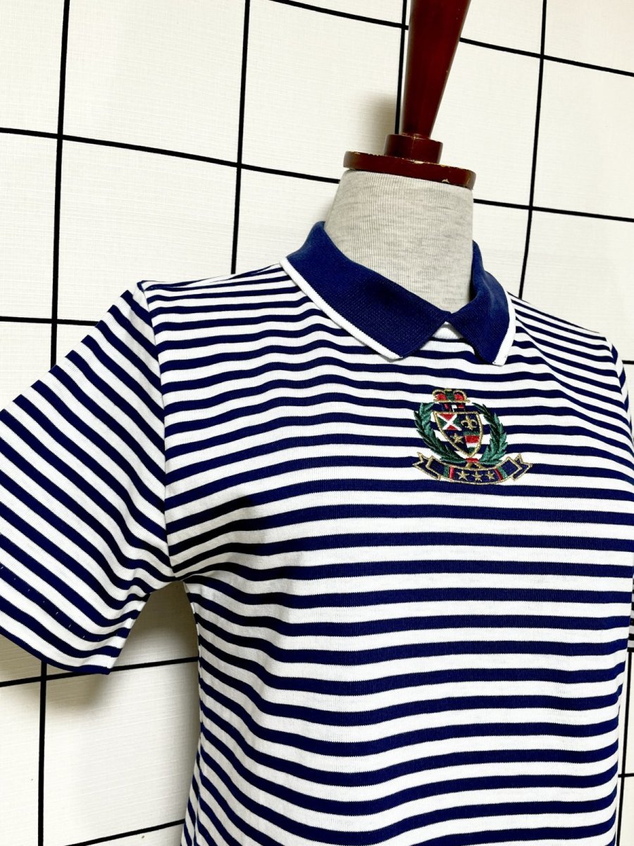 画像6: ボーダー 刺繡 ホワイト ネイビー プルオーバー レトロ USA古着 シャツ ヴィンテージトップス (6)