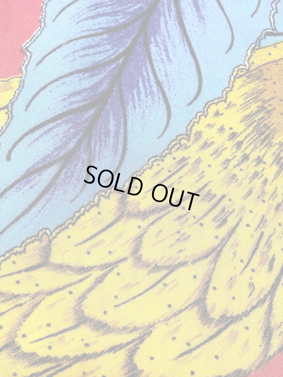 画像11: 鳥柄 リーフ レッド レトロ USA古着 半袖 シャツ ヴィンテージトップス (11)