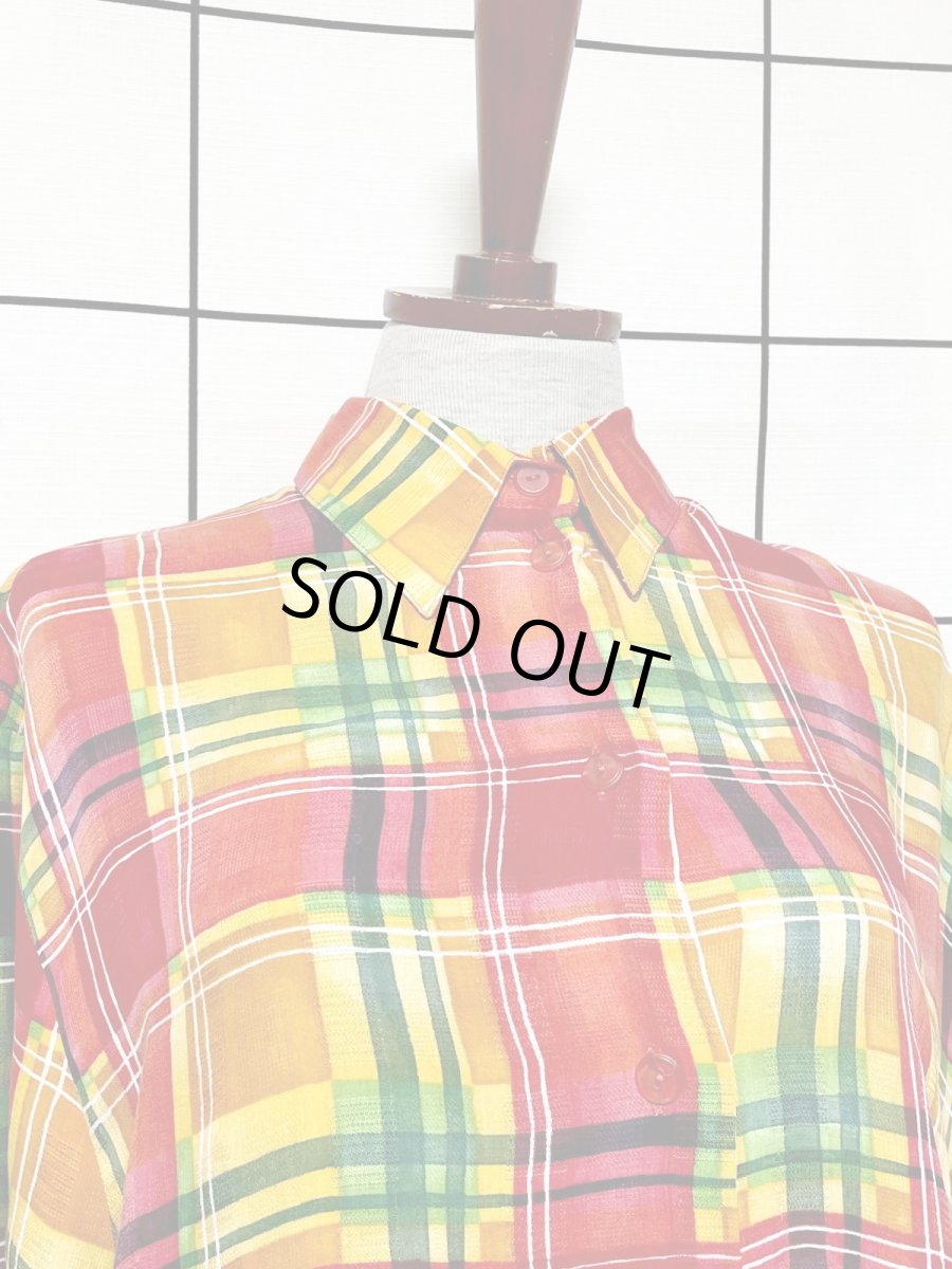 画像5: チェック柄 シャツ USA古着 レトロ ヴィンテージブラウス (5)