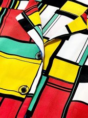 画像9: カラフル模様 マルチカラー レトロ USA古着 ノースリーブ ヴィンテージブラウス (9)