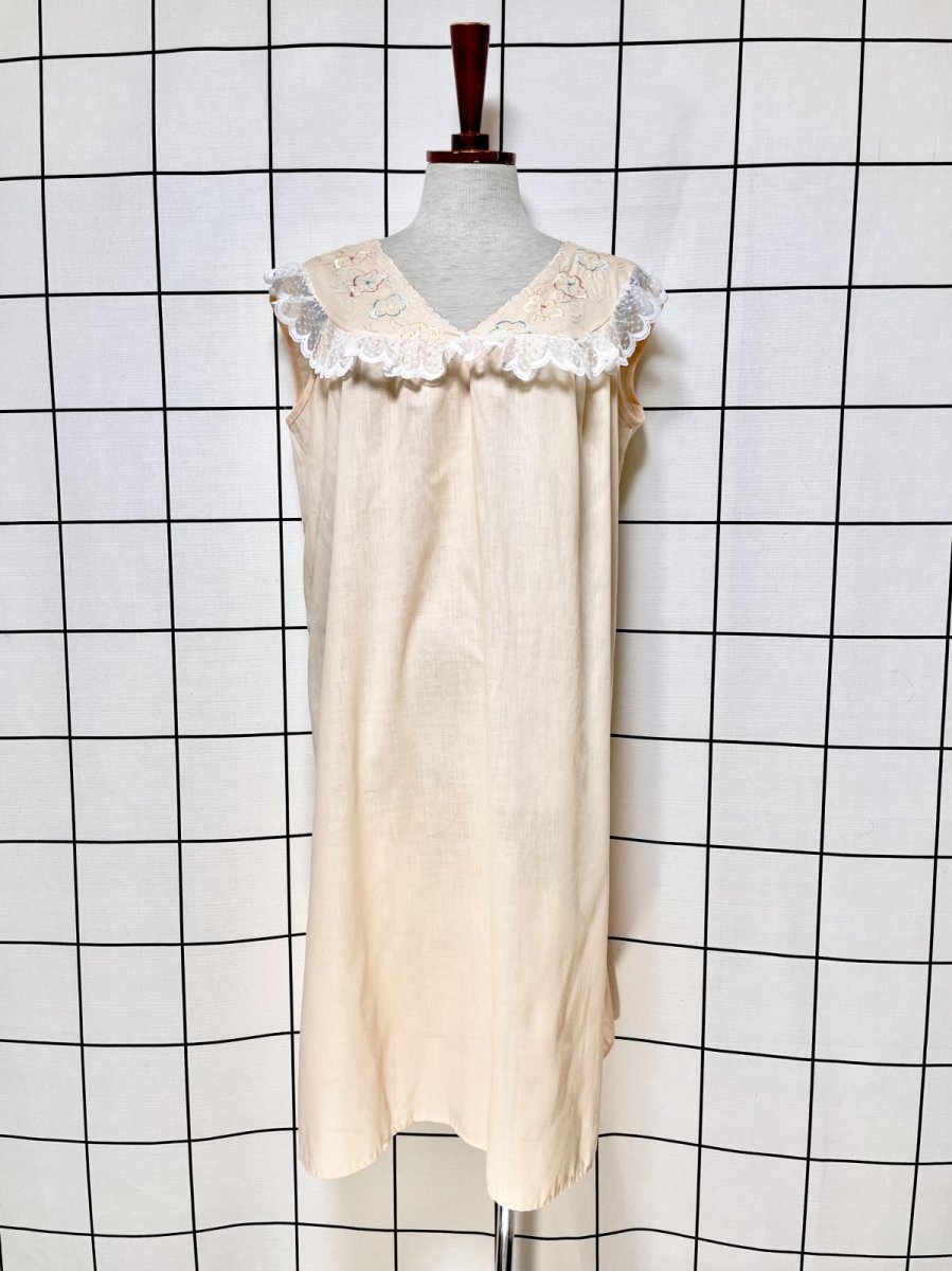 画像1: 花刺繍 レース ノースリーブ レトロ USA古着 ヴィンテージワンピース (1)