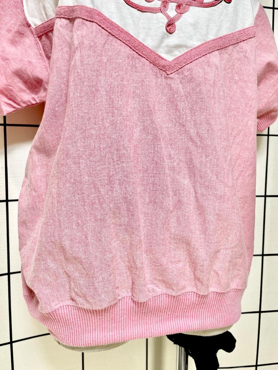 画像7: フロントブレード装飾 ピンク ホワイト レトロ USA古着 シャツ ヴィンテージトップス (7)