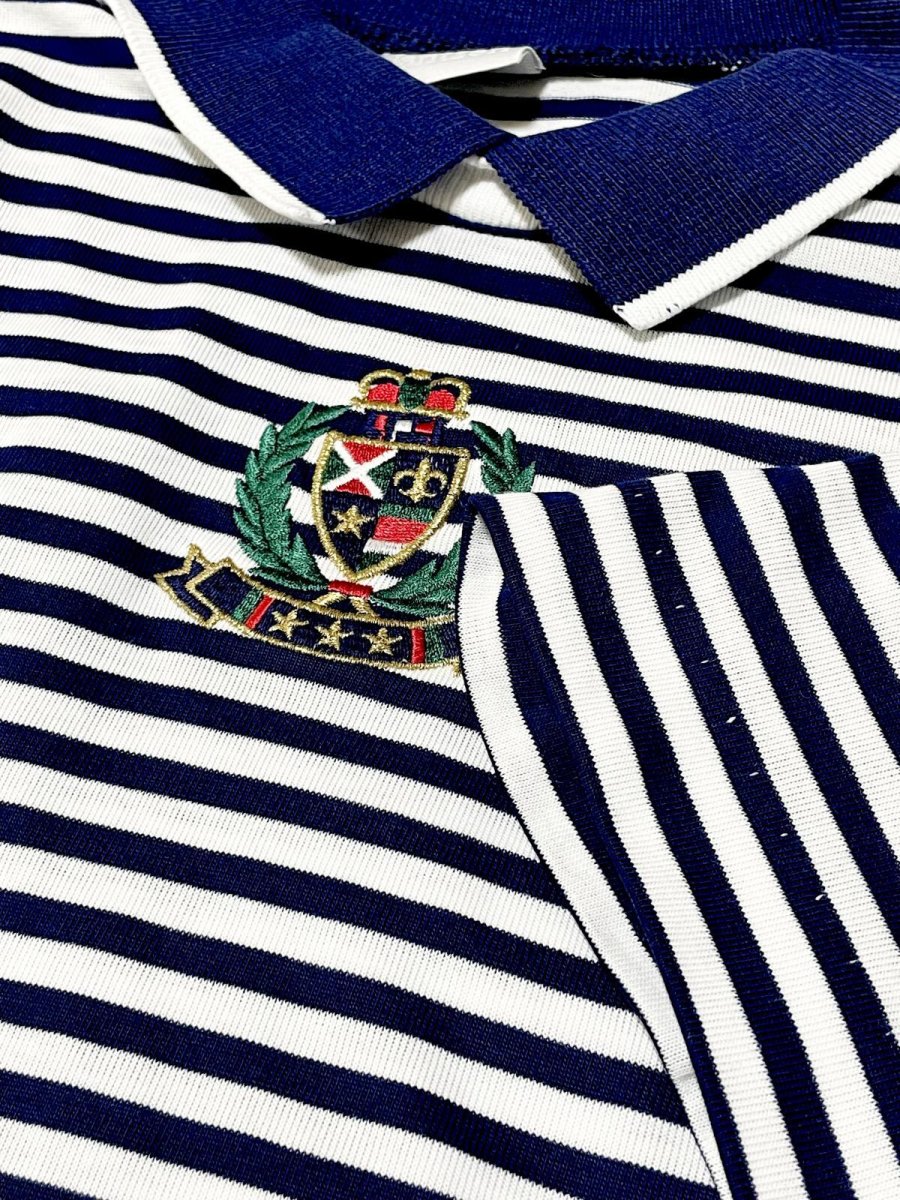 画像9: ボーダー 刺繡 ホワイト ネイビー プルオーバー レトロ USA古着 シャツ ヴィンテージトップス (9)