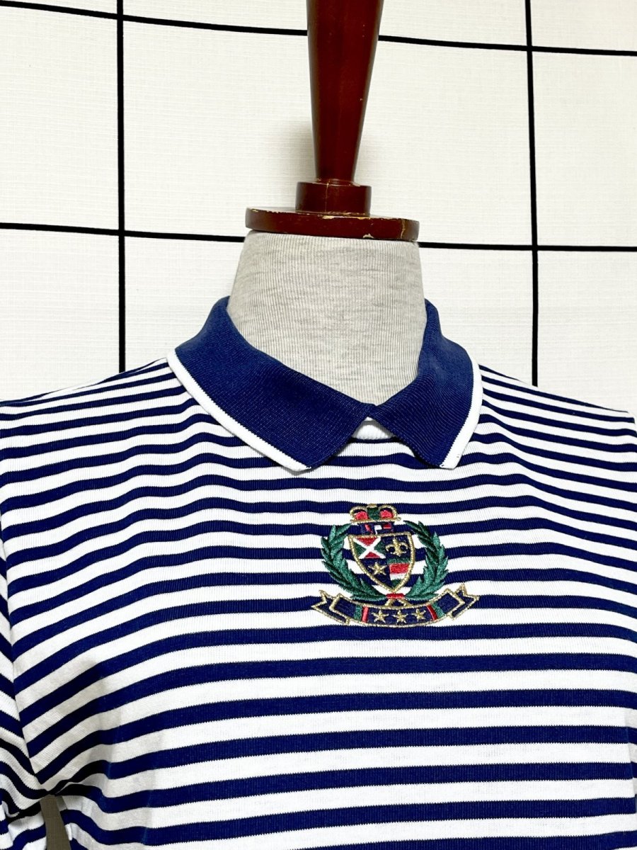 画像5: ボーダー 刺繡 ホワイト ネイビー プルオーバー レトロ USA古着 シャツ ヴィンテージトップス (5)