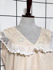 画像5: 花刺繍 レース ノースリーブ レトロ USA古着 ヴィンテージワンピース (5)