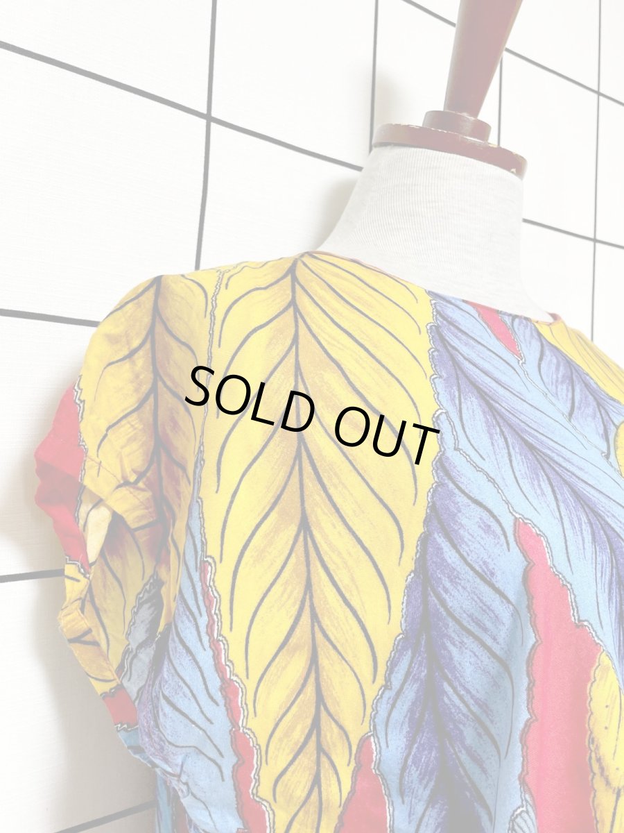 画像6: 鳥柄 リーフ レッド レトロ USA古着 半袖 シャツ ヴィンテージトップス (6)