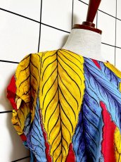 画像6: 鳥柄 リーフ レッド レトロ USA古着 半袖 シャツ ヴィンテージトップス (6)
