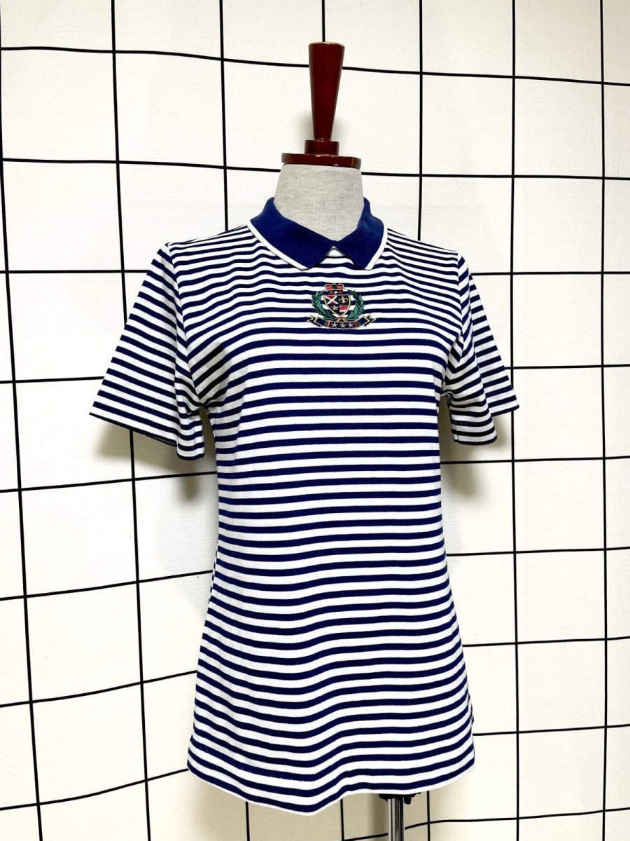 画像3: ボーダー 刺繡 ホワイト ネイビー プルオーバー レトロ USA古着 シャツ ヴィンテージトップス (3)