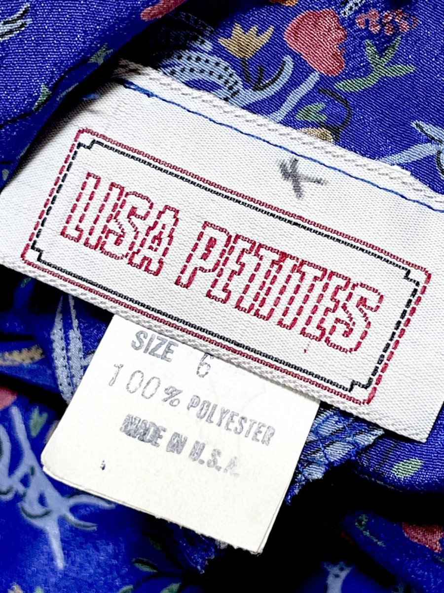 画像15: プリーツ切り替え 花柄 ブルー ウエストゴム レトロ USA古着 ヴィンテージワンピース (15)