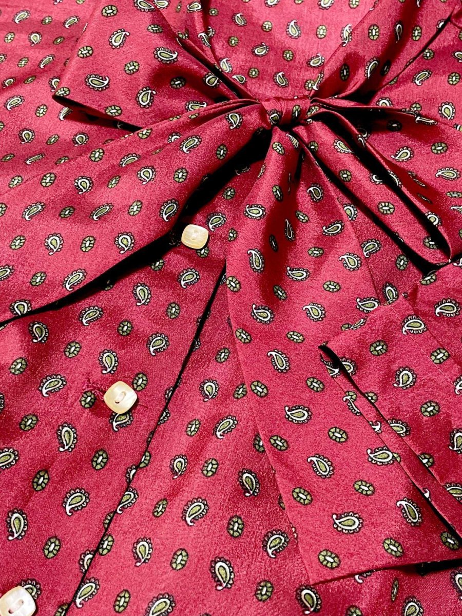 画像10: ペイズリー柄 切り替えし リボン レトロ USA古着 ヴィンテージワンピース (10)