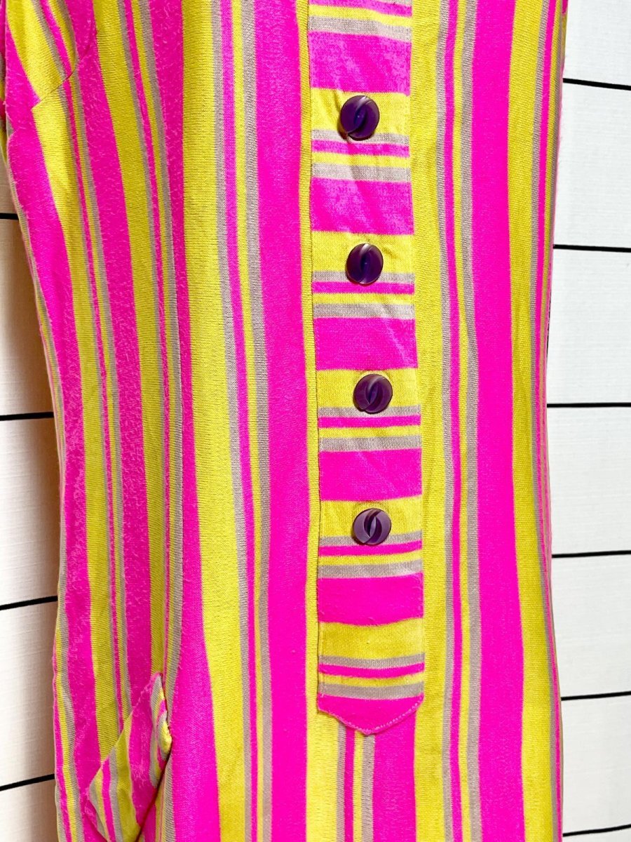 画像7: ストライプ ピンク イエロー ベージュ TALON レトロ USA古着 ヴィンテージワンピース (7)