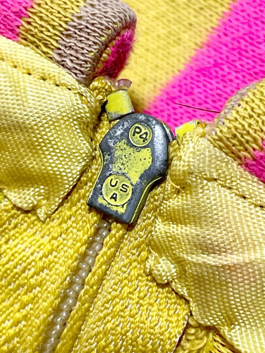 画像11: ストライプ ピンク イエロー ベージュ TALON レトロ USA古着 ヴィンテージワンピース (11)