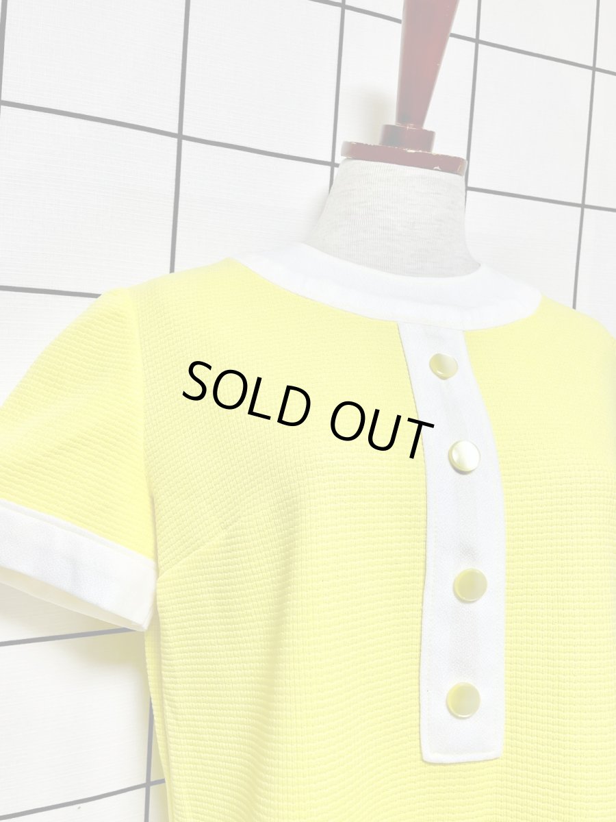 画像6: イエロー ホワイト レトロ 半袖 ヨーロッパ古着 ヴィンテージワンピース (6)