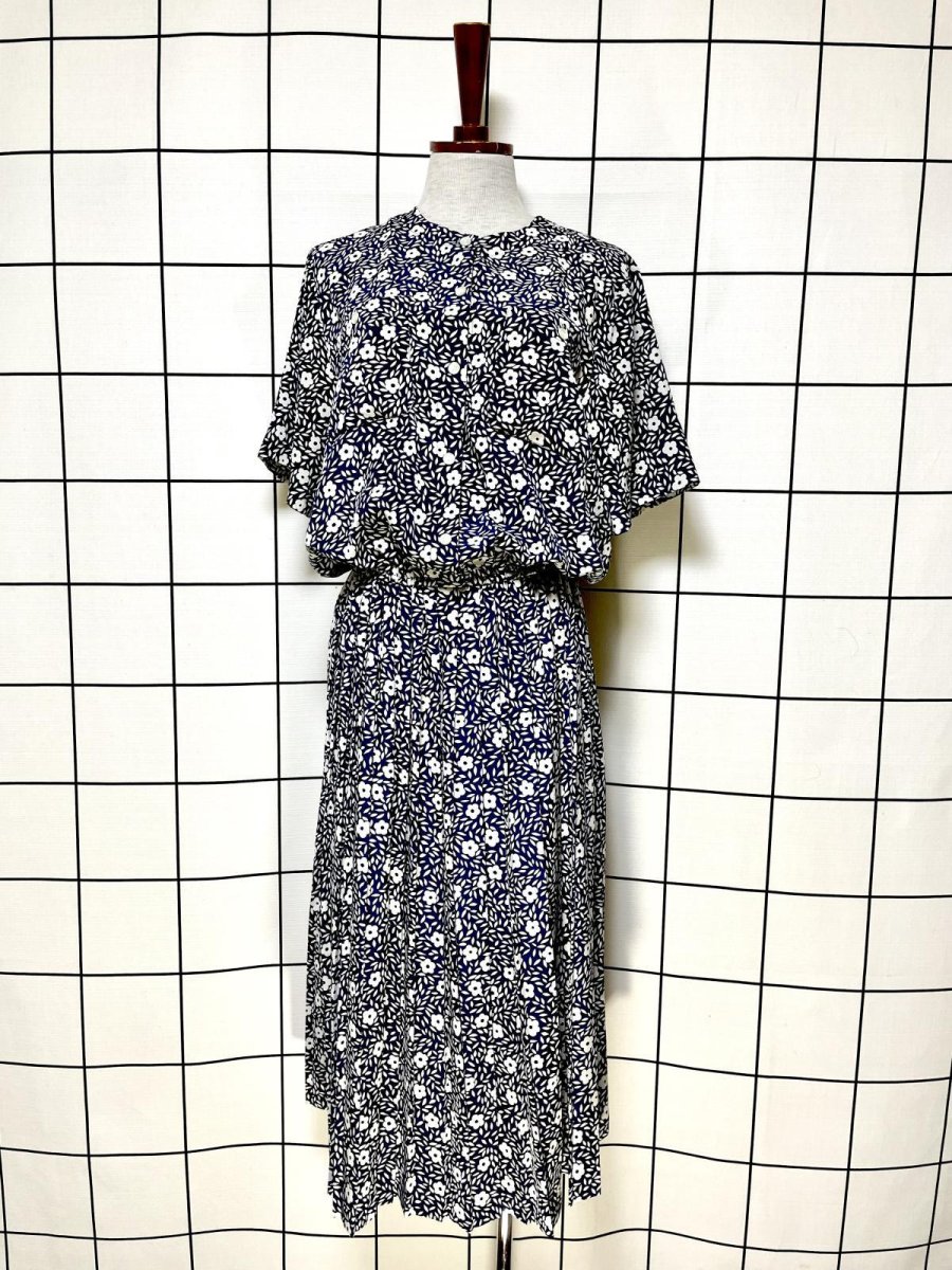 画像1: プリーツ切り替え 花柄 UNIONMADE ウエストゴム レトロ USA古着 ヴィンテージワンピース (1)