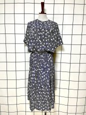 画像1: プリーツ切り替え 花柄 UNIONMADE ウエストゴム レトロ USA古着 ヴィンテージワンピース (1)