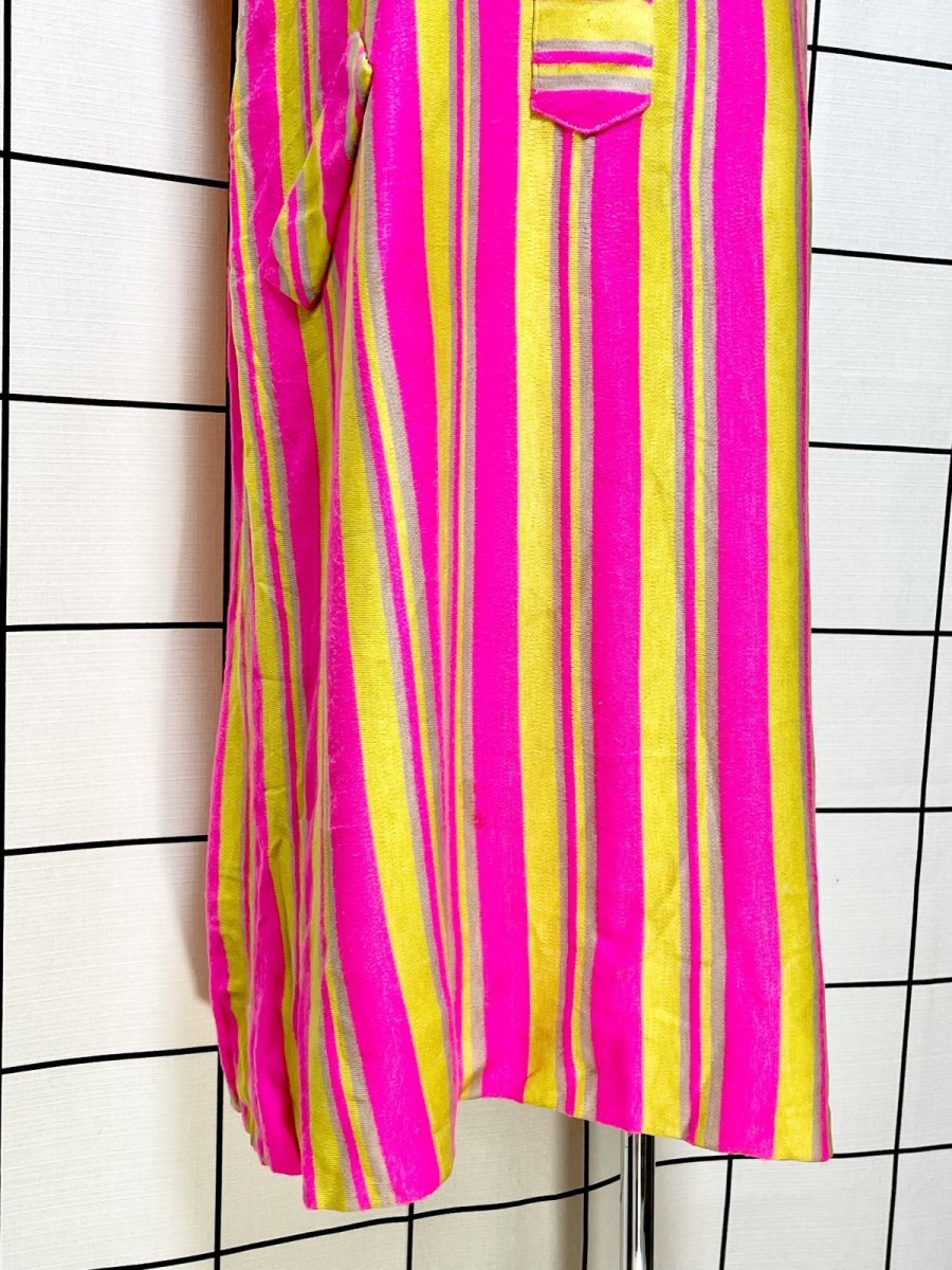 画像8: ストライプ ピンク イエロー ベージュ TALON レトロ USA古着 ヴィンテージワンピース (8)