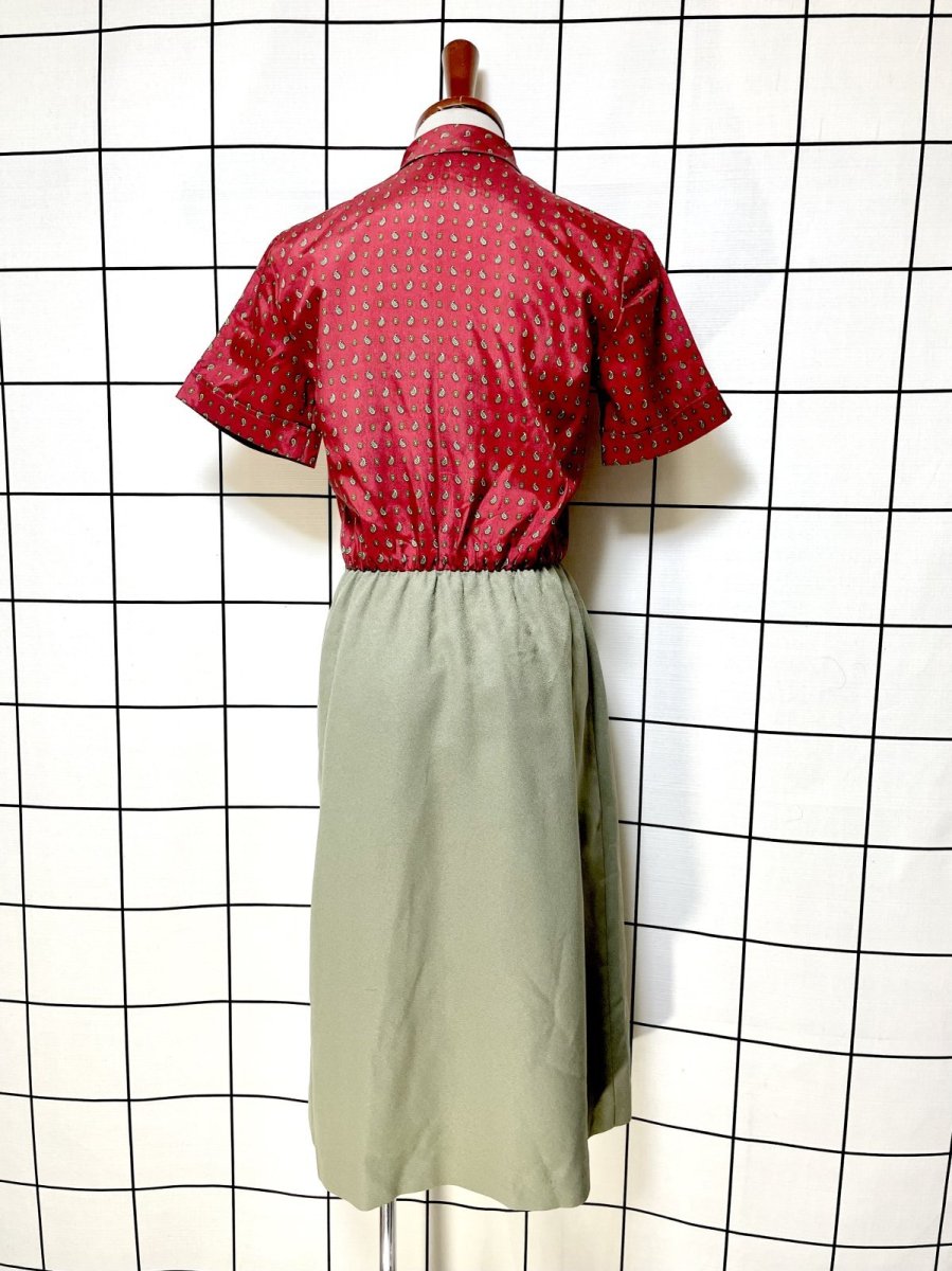 画像2: ペイズリー柄 切り替えし リボン レトロ USA古着 ヴィンテージワンピース (2)