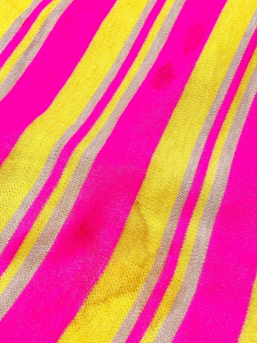 画像14: ストライプ ピンク イエロー ベージュ TALON レトロ USA古着 ヴィンテージワンピース (14)