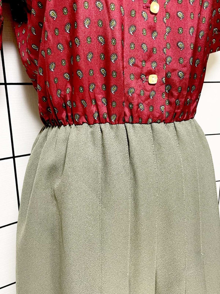 画像7: ペイズリー柄 切り替えし リボン レトロ USA古着 ヴィンテージワンピース (7)